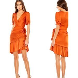 Mac Duggal Short Wrap Puff Sleeve Size 0 NWT 26928